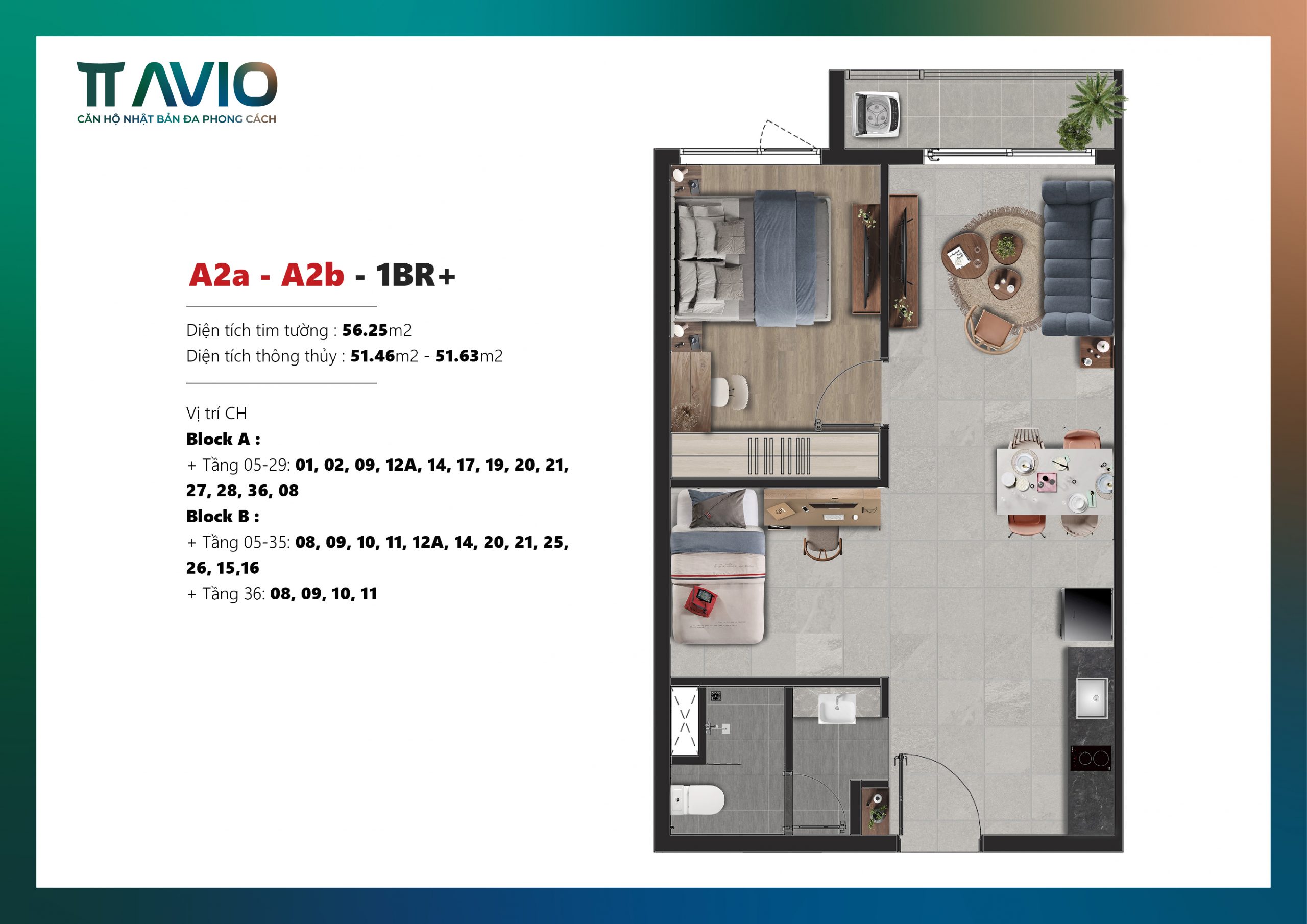 THIẾT KẾ CĂN HỘ 2PN1WC TT AVIO