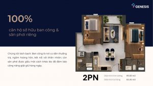 Mặt bằng căn hộ 2 phòng ngủ TT Genesis có ban công và sân phơi riêng